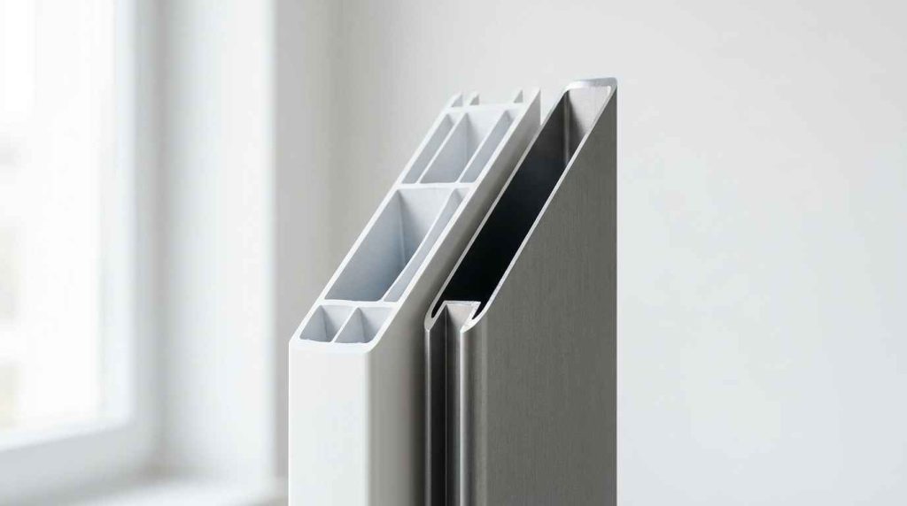 Coupe de fenêtres PVC et aluminium pour comprendre les différences d'isolation.