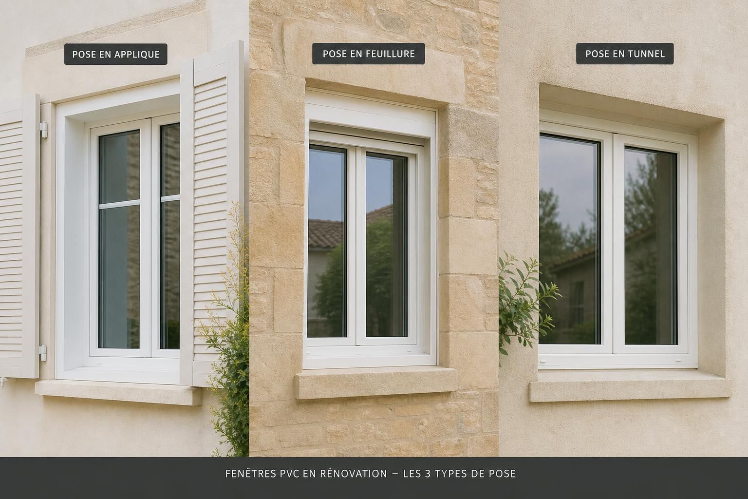 découvrez les 3 types de pose pour vos fenêtres pvc en rénovation : applique, tunnel et feuillure, et choisissez la solution adaptée à votre projet pour une installation optimale.